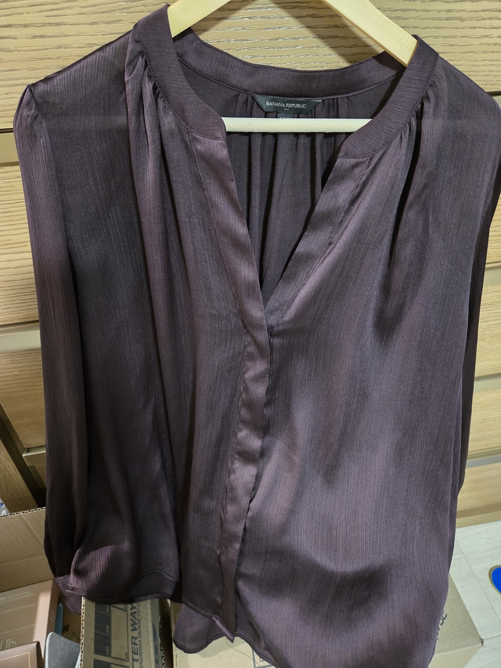 Banana Republic Deep Plum Split-Neck Long Sleeve Blouse